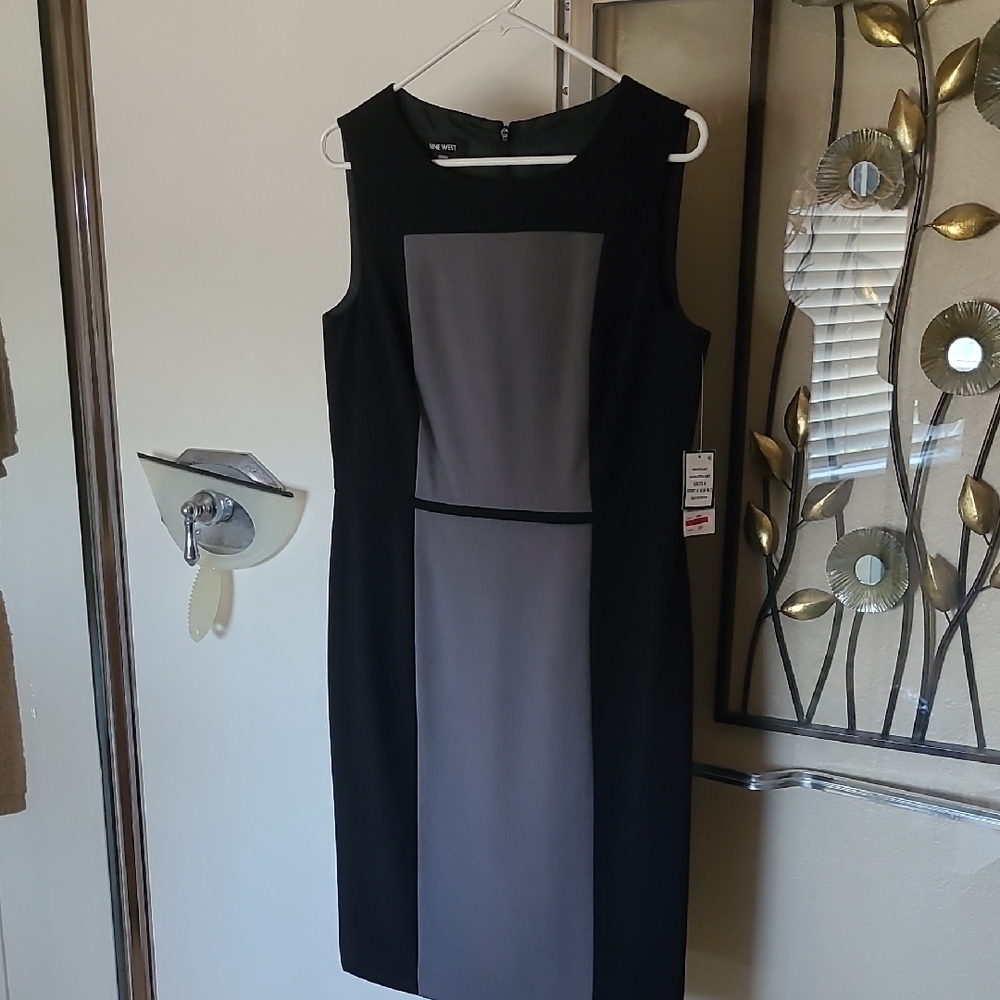 Nine West Black and Gray Midi Dress